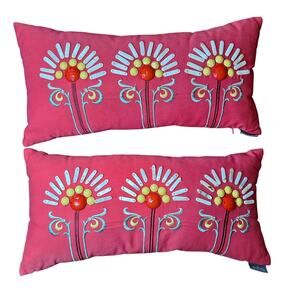 ​Echo Design Beaded Floral Lumbar Pillows Mother of Pearl Shells 17x8.5 Set Of 2
